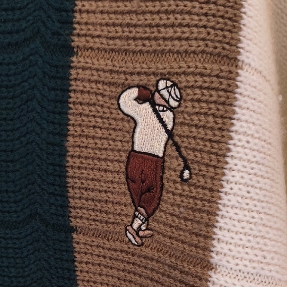 Vintage Made in Canada Golf Sweater | V-Neck Retro Knit Pullover Green / Brown - Picture 5 of 7